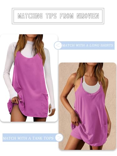Image of Nirovien Womens Tennis Dress Workout Mini Dress with Shorts Sleeveless Spaghetti Straps Golf Athletic Dresses