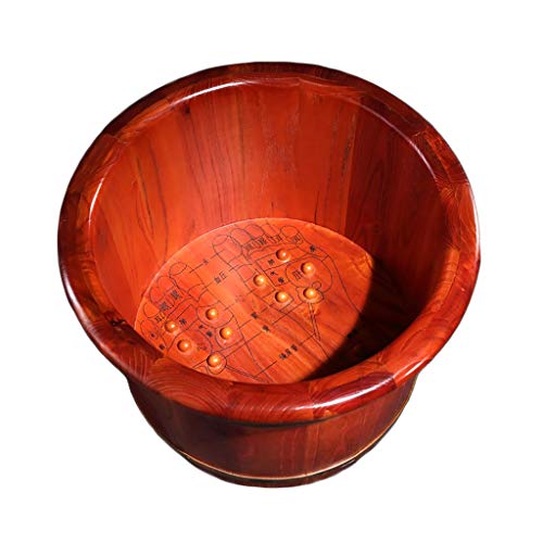 Cubo de madera para remojo y masaje de pies Katzowen, con tapa, fabricado en madera de alcanfor, modelo de barril único con nodos masajeadores miniatura 1