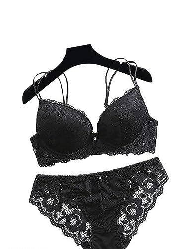 Image of maurnee Women's Net Fabric Padded Underwire Push-Up Bridal Bra Panty Set