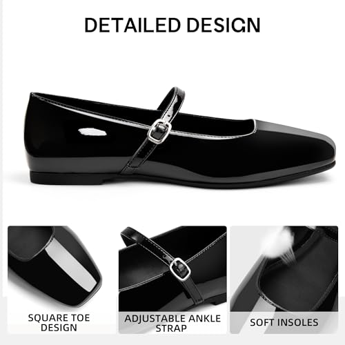Soesyi Women's Mary Jane Ballet Flats Square Toe Ankle Strap Shoes for Women Adjustable Buckle Soft Dressy Party Wedding,Size 6.5,Black by Soesyi - Used condition - Image 4
