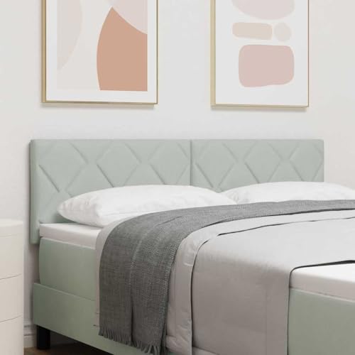 Frdhee Cabecero de cama alto, cabecero LED con tiras LED, gris claro, 144 cm, terciopelo para dormitorio