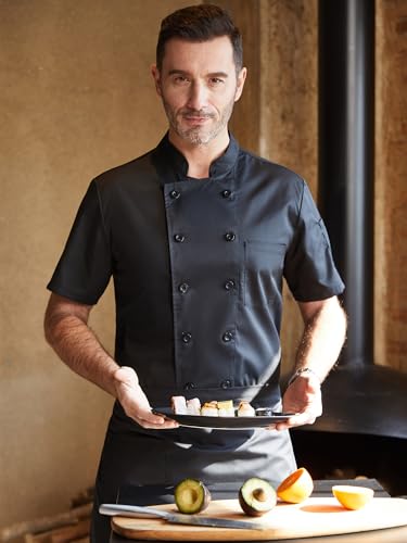 KITCHIEF Black Chef Coat With Mesh Lightweight Chef Jacket Men Short Sleeve Chef Uniform for Kitchen,Restaurant,Bakery, Black - Thumbnail 6