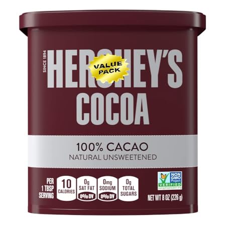 HERSH'EYCacao Natural Unsweetened Cocoa Powder Can, 8 oz Pack of 2 - Perfect for Baking & Smoothies, Non-GMO, Certified Gluten-Free, 226G Value Pack of 2 Cans (16 oz)