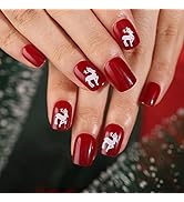 Yalice Christmas Press on Nails Short Square Xmas Fake Nails Snowman Santa Design False Nails Red...