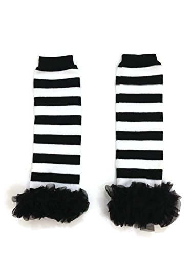 Rush Dance Variety Chiffon Ruffles Baby/Toddler Leg Warmer (One Size, Black & White Stripes - Black Ruffles)