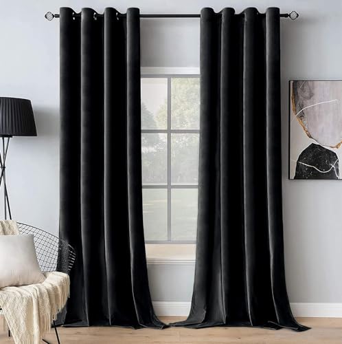 MIULEE Rideaux Velours Noir 140x245 CM Lot de 2, Luxurious Doux Semi-occultant Rideau à Oeillets,...