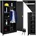 Produktbild tectake Aktenschrank, Spind Schrank, Mehrzweckschrank, Garderobenschrank mit Kleiderstange, Haushaltsschrank mit 6 Fächern, Aktenschrank abschließbar, Ink. Einlegeböden,180x80x40cm  schwarz