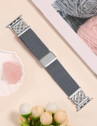 Image of TOYOUTHS Braided Magnetic Band Compatible with Apple Watch Bands 38 /40 /41 /42 /44 /45 /46 /49mm Women Men, Dressy Celtic Metal Stretchy Elastic Strap for iWatch Series 11 10 9 8 7 6 5 4 SE /Ultra 3 2 1