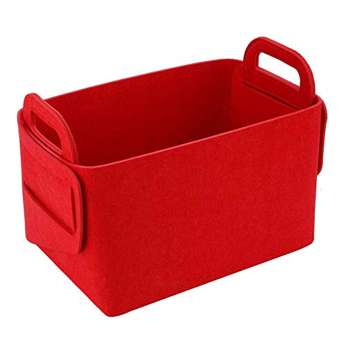 STTC Aufbewahrungskorb mit Griffen, Faltbare Filzbox Filztasche Kaminholztasche Filzkorb Kaminholzkorb Zeitungskorb großer Kapazität mit Griffen,Rot,M Cover