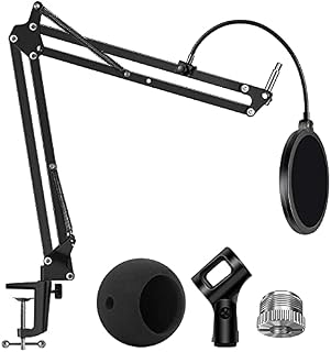 InnoGear Adjustable Microphone Stand with Mic Pop Filter, Universal Mic Clip, 3/8'' to 5/8'' Screw Adapter, Microphone Windscreen for Blue Snowball and Blue Snowball iCE