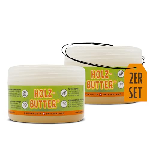 Renuwell Holz Butter 2x 250 ml Intensiv-Pflege für alle Holzarten Möbelpflege 100% natürliche Inhaltsstoffe Lebensmittelecht hochwertiger Holzbalsam mit Bienenwachs Schweizer Qualität