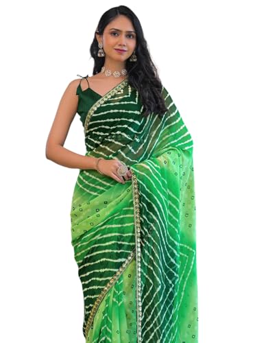 Image of SIRIL Women's Georgette Bandhani Printed Saree With Unstitched Blouse Piece