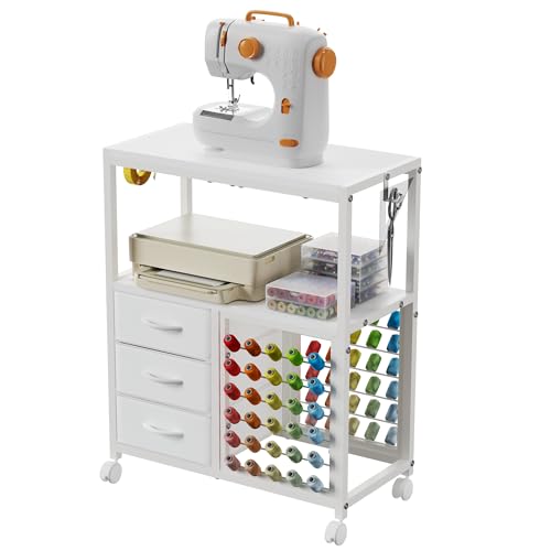 Sewing Table with 60 Spools Thread Holder and 3 Fabric Drawers,...