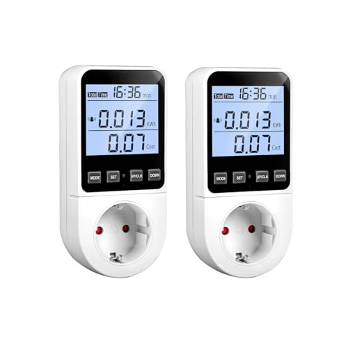 2 Stück Strommessgerät 8 Modi, Stromzähler für Steckdose Energiekostenmessgerät Stromverbrauchsmesser Wattmeter Kwh Zähler Energiezähler, Leistungsmesser mit Hintergrundbeleuchtung