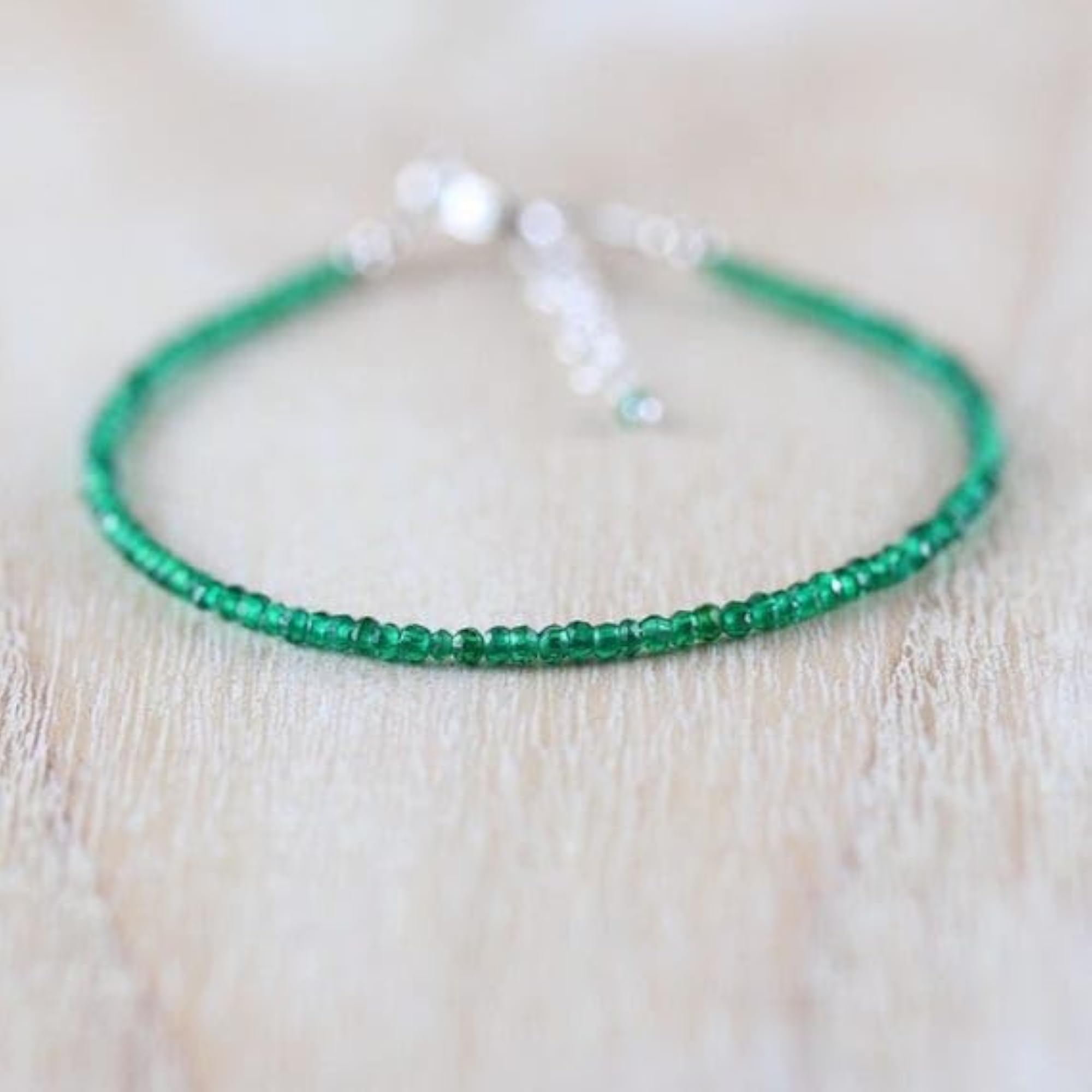 Chrome Green Tourmaline Rondelle Gemstone Bead Adjustable Bracelet, Unisex