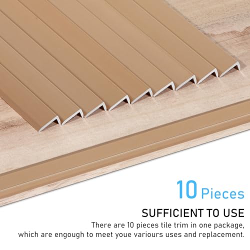 Peel and Stick Aluminum Tile Trim,10-Pack 12 Inch Decorative Brushed Metal Trim Edge,Self Adhesive Tile Liner for Fireplace, Mirror Frame, Furniture and Home Decoration, Matte Gold. - Image 3