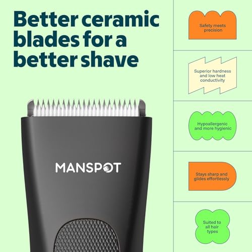 Image of MANSPOT Ball Trimmer for Men, Private Part Hair Trimmer, Pubic Hair Trimmer & Body Groomer, Ceramic Blade, IPX7 Waterproof Wet & Dry, Rechargeable Body Trimmer for Balls, Groin, Legs & Intimate Areas