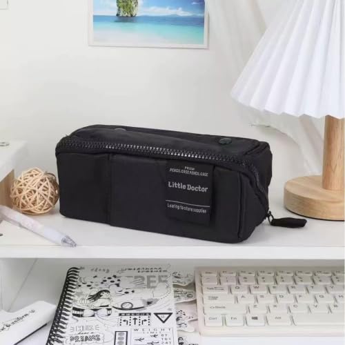 Image of Invite Multi-Functional Soft Pencil Case for Girls | Large Capacity Zipper Pouch with Multiple Compartments | Aesthetic Stationery Organizer for School, College & Office (Soft More Black)