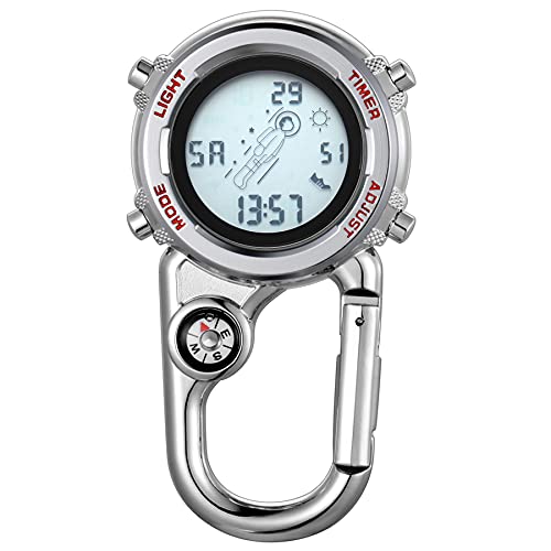 JewelryWe Mens Womens Digital Clip-on Watch Mini Microlight Backpack Buckle Belt fob Watch for Rock Climbing Doctors Nurses Chefs