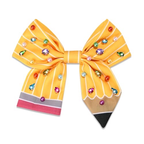 Broche moño para cabello escolar Back To School de marca mokkia con materiales de tela, aleación, cuentas y pedrería miniatura 1