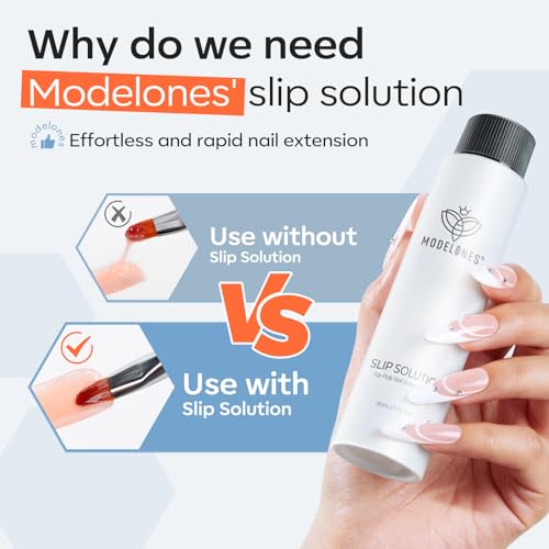 Image of modelones Slip Solution for Poly Gel, 2.8oz Anti-Stick Liquid for Poly Gel with 120Pcs Flat Dual Nail Forms Nail Tips Clips Kit