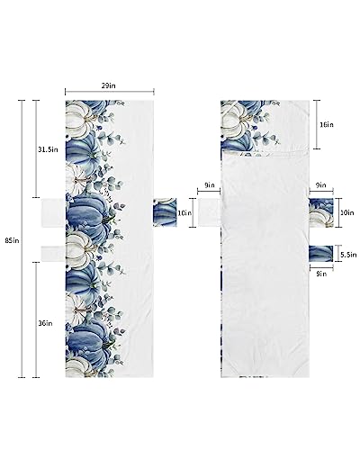 Watercolor Pumpkins Beach Pool Patio Lounge Chaise Chair Cover Towel with Pockets,Absorbent & Quick Dry Microfiber Towel Cover Bag Summer Travel Accessories for Sunbathing Fall Blue Eucalyptus Leaves