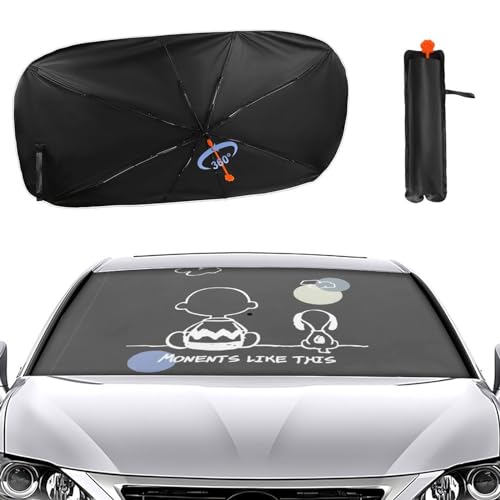 スヌーピー (6) 車用 サンシェード 傘型 折り畳み式 フロントガラス用 車用パラソル 日よけ 遮光 強力断熱 日焼け対策 車内用品 UVカット 紫外線反射 暑さ対策 車中泊 仮眠 プライバシー保護 盗難防止 取付け簡単 収納ポーチ付き 車保護 自動車
