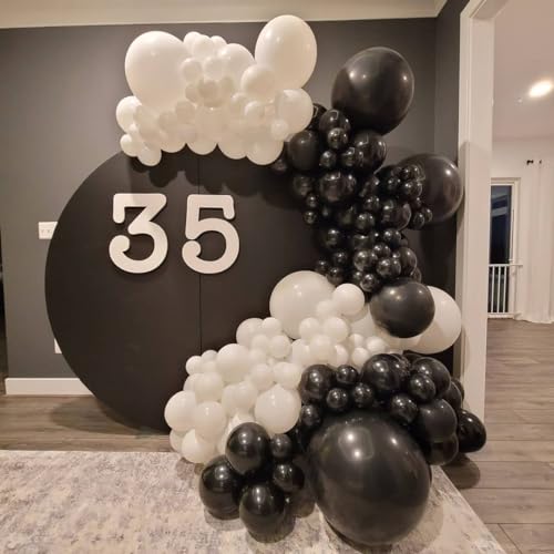 Image of Black and White Balloon Arch Kit, ADOINBY 140Pcs Black and White Durable Latex Balloons 18 12 10 5 Inch Different Size Balloons for Birthday Anniversary Wedding Engagement Graduation Party Decorations