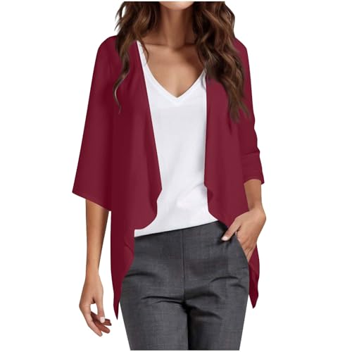 Women's Open Front Cardigan 3/4 Sleeve Lightweight Draped Soft Chiffon Bolero Shrug for Dresses
