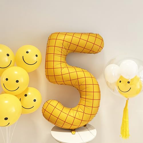 Image of 40 inch Large Number Balloon 19 Toy Inspired Story Yellow Birthday Balloon | Western Rodeo Party Supplies Boy Girl Story Anniversary Kids Birthday Party Cowboy Farm Themed Baby Welcome Decorations