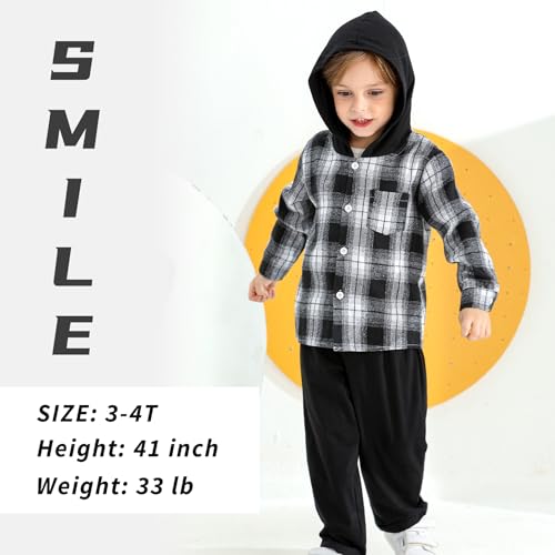 Kids Kids Toddler Baby Boy Clothes Plaid Button Down Hoodied Sweatshirt Casual Pants Fall Winter Outfits Set2