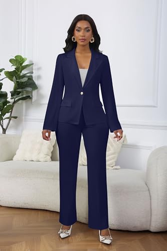 Chic and Confident: Navy Blue Women's Business Suit Set - Image 3