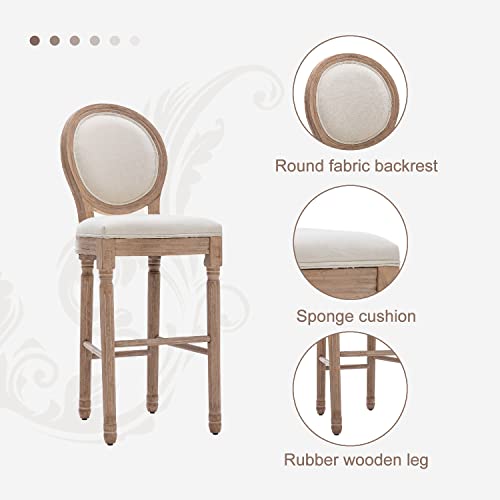 Image of Virabit Counter Height Bar Stools Set of 2, French Country Bar Stool with Solid Wood Frame and Upholstered Seating, Vintage Bar Chair (Beige)