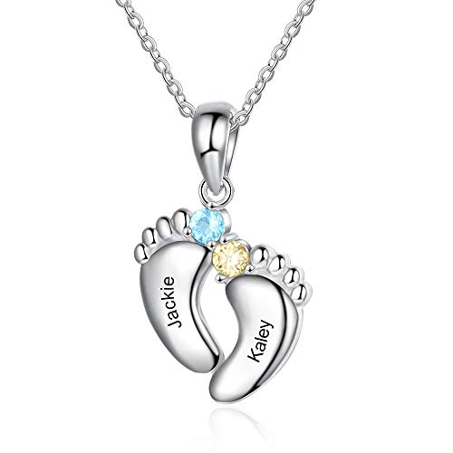 Personalized Mother Necklace with Birthstone 1-6 Names Custom Feet Pendant Necklace for Mom Customized Family Jewelry for Mothers Day