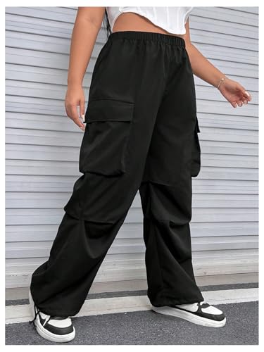 OYOANGLE Women's Cargo Pants Elastic Waist Flap Pocket Ruched Y2K Parachute Trousers Workout Joggers4