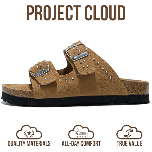 Image of Project Cloud Kids Sandals 100% Genuine Leather - Natural Cork Footbed Non-Slip Slides for Kids - Lightweight Boys & Girls Sandals - Water-Resistant Girls & Boys Sandals