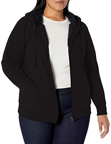 Amazon Essentials Women's Plus Size Sherpa-Lined Full-Zip Hoodie, Black, 1X