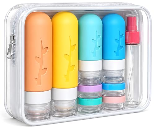 DEPOZA 16-Pack Travel Bottles for Toiletries with Clear Bag, White