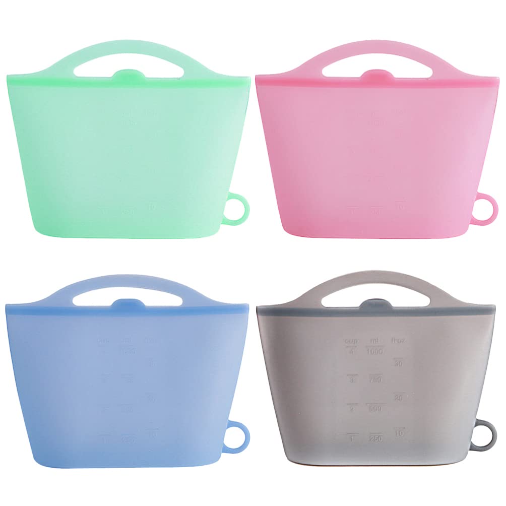 Cabilock 4 Piezas Bolsa De Almacenamiento De Silicona Bolsas De Carne Para Microondas Contenedor De Almacenamiento De Refrigerador Silicona De Grado Alimenticio Niño Bolsa De Microondas