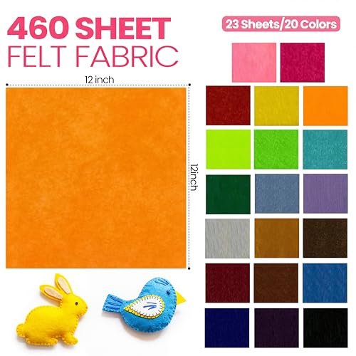 Image of Moukeren 460 Pcs 12 X 12 Inch Felt Sheets, 20 Colors | Stiff Fabric Squares Ideal Craft Sewing, DIY Patchwork Projects, Nonwoven Material, Bulk Supply Holiday and Festival Decor