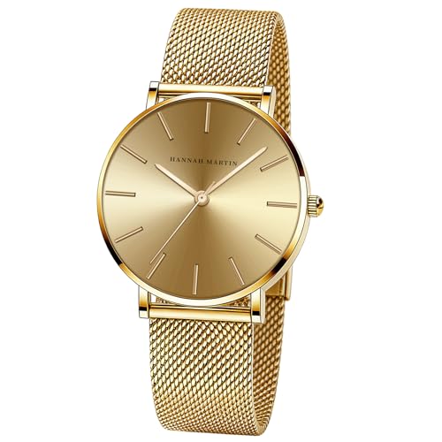 Image of HANNAH MARTIN Watches for Women Analog Women's Watch with Stainless Steel Expansion Band Minimalist Slim Dial 30M Waterproof Ladies Dress Wristwatch for Casual Daily Business