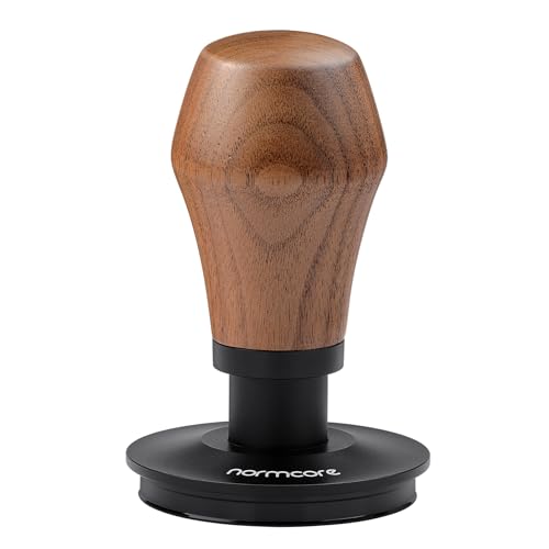 Image of Normcore Espresso Tamper 51mm, V4.1 Spring Loaded Coffee Tamper with Click Feedback, Titanium PVD Flat Base, Walnut Handle, Silicone Stand, Barista Tool for 51mm Portafilter
