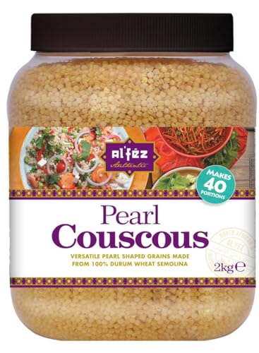 AlFez Pearl Cous Cous 2kg Value Pack Makes 40 Portions 100% Durum Wheat Semolina Couscous/Cous Cous Middle Eastern Staple Grain Large Pearl Couscous for Salads Tagines & Meal Prep