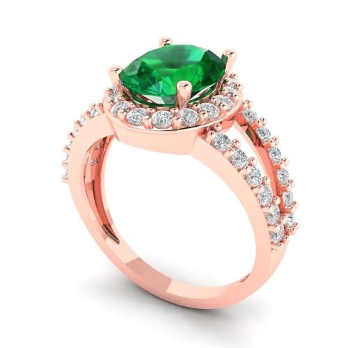 Clara Pucci 2.6 tcw Oval Cut Engagement Ring for Women, 14K Solid Gold, Rose Gold, Solitaire with Accents Simulated Emerald Bridal Anniversary Promise Ring2
