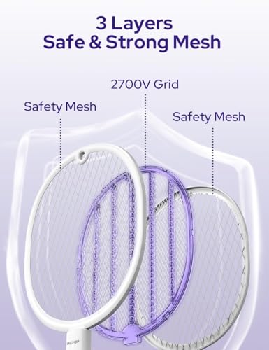 Image of Dialust 2-in-1 Rechargeable Mosquito Killer Racket with UV Light Lamp, Bug Zapper with Base Stand, 3200V High-Voltage Grid for Indoor & Outdoor Use (Mosquito Killer Racket)