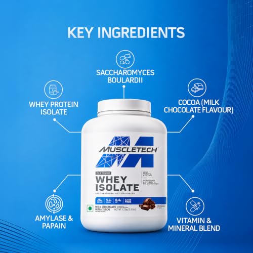 Image of MuscleTech Platinum Whey Isolate, 1.72 Kg (3.8lbs) Milk Chocolate, Protein Powder for Muscle Gain, 25g Protein + 5.7g BCAA, ultimate muscle building formula, increase strength & performance.