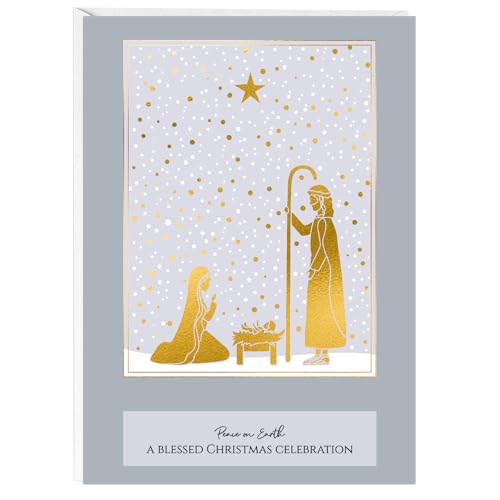 Cartes de Noël religieuses chrétiennes avec enveloppes et autocollants - Lot de 48 cartes dorées