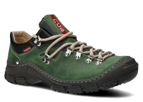 nagaba - Wanderschuhe Herren - Lederschuhe Trekkingschuhe Herren - Outdoor Halbschuhe Männer Echtleder, mit Schnursenkel - Herrenschuhe, Halbschuhe, Freizeitschuhe - Modell 055 Grün - 44