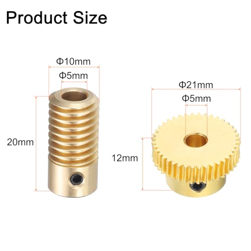 Image of uxcell Worm Gear Set - 0.5 Module 40:1 Reduction Rate 5mm Hole Dia Gear Shaft and 5mm Hole Dia Gear Wheel 40T Drive Gear Box (Brass)