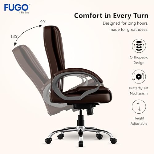 Image of FUGO FG13 Ergonomic Office Chair | Adjustable Height Swivel Chair with 360 Rotation | Comfortable Seating for Home Office & Study | Computer Desk Chair with 3-Year Warranty (Brown)